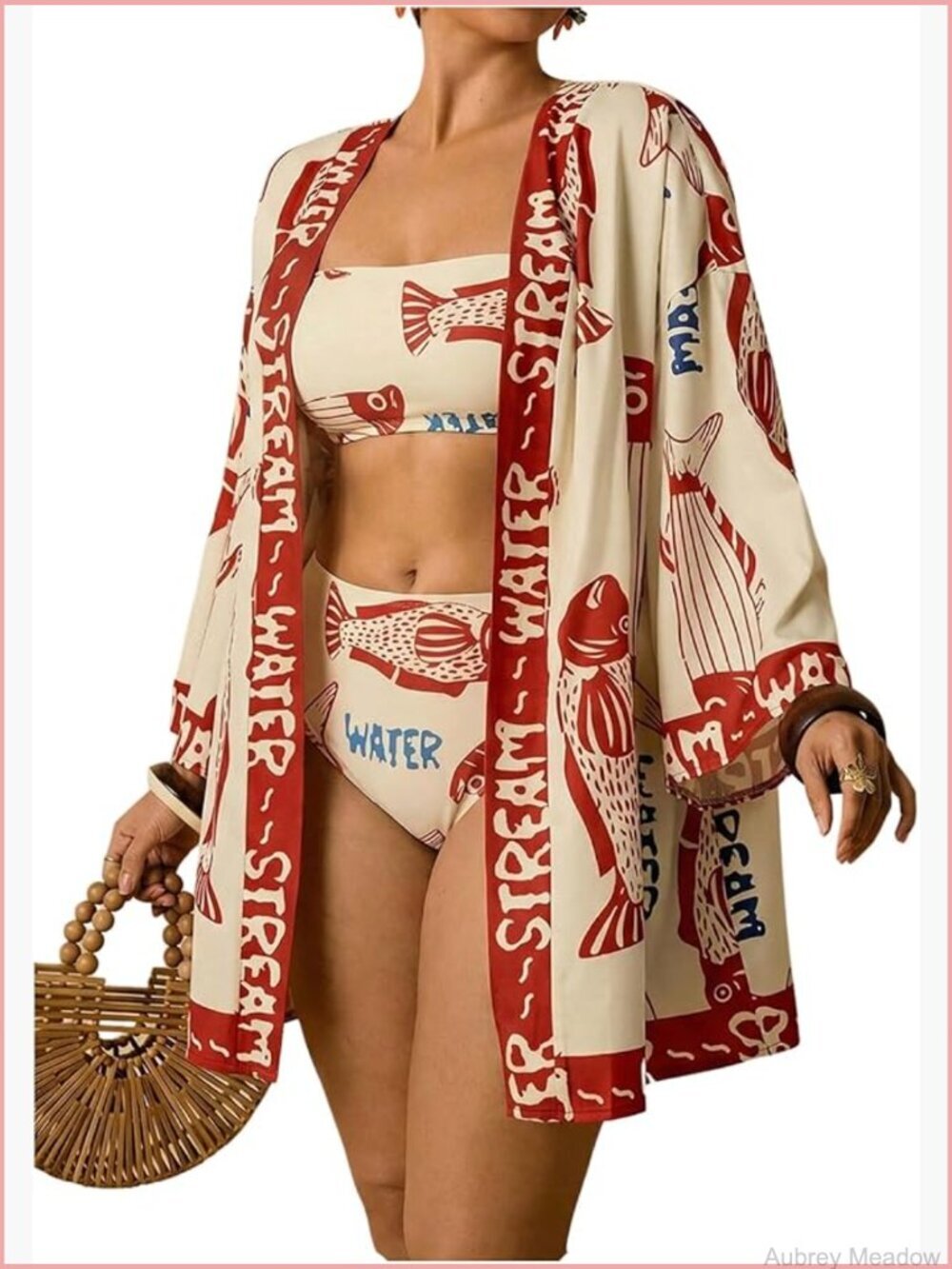 Plus Size Kimono Swim Cover Up - Long Sleeve Beach Cardigan